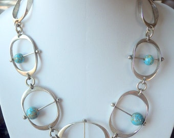 Striking Mod Necklace - Sterling Silver - Mid Century - Choker - Movement