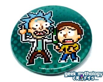 Rick and Morty Pin Button Badge Pixel Art 1.5"