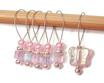 Stitch Markers Snagless Pink Cube Butterfly Knitting Tools Beaded Snag Free Handmade Gift for Knitter