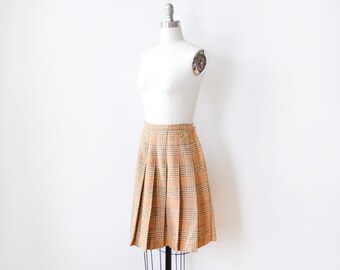 vintage plaid wool skirt, 60s pleated skirt, 1960s mini skirt, 25 w small s