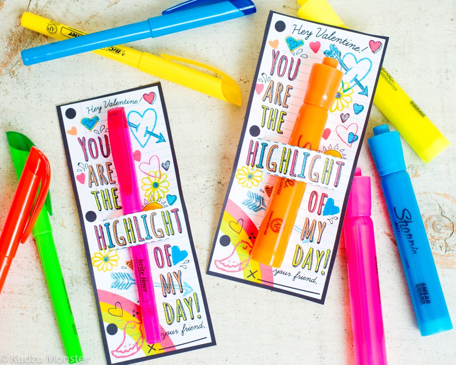 Highlighter Valentine Printable for fat or skinny highlighters