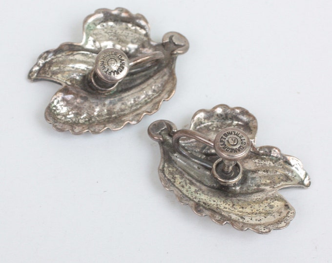 Sterling Leaf Shaped Earrings Danecraft Screw Back Vintage