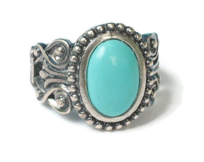 Southwestern Style Sterling Ring Faux Turquoise Avon Size 6 to 6.5 Vintage