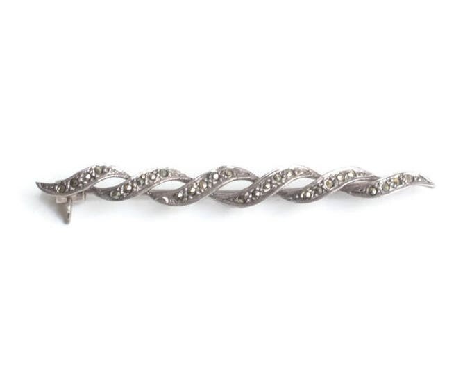 Sterling Silver Marcasite Bar Pin Flowing Overlapping Design Vintage