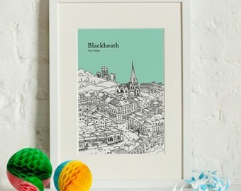 Personalised Blackheath Print | Unique Wedding Gift | Blackheath Illustration | Blackheath Poster | Valentines Day | Wall Art | City Skyline