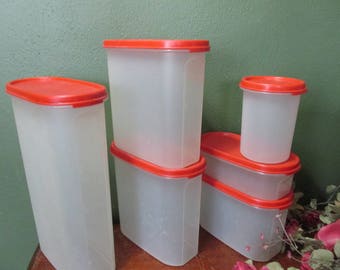 Tupperware Canisters Modular Mates Set of 6 Matching Red Lids