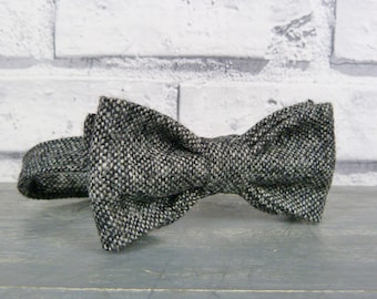 Mens Bow Tie - Black/Grey Tweed
