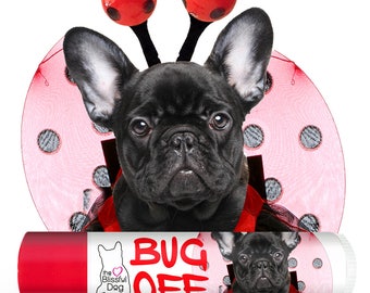 French Bulldog BUG OFF BUTTER All Natural Handcrafted Herbal Insect Balm to Banish Biting Bugs Frenchie Label Options .15 & .50 oz Tubes