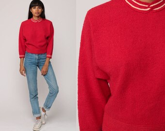 Wool Sweater 60s Sweater Red Pin Up 50s Sweater Rockabilly Pinup Knit Mod 1960s Pullover Hipster Vintage Retro Small Medium