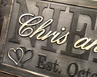 Personalized Wedding Gift Lovejoystore Grey Couples Family Name Sign Gray 3D Wood CARVED Custom Sign personalized last name sign unique gift