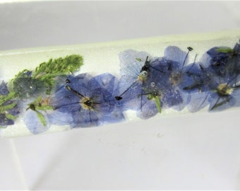 Blue Veronicas Barrette, Real Pressed Flowers, Alligator Clasp, Resin (1991