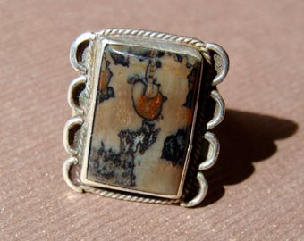 Vintage 1960s SOUTHWESTERN NAVAJO JASPER Agate Ring Sterling Silver Sz 6