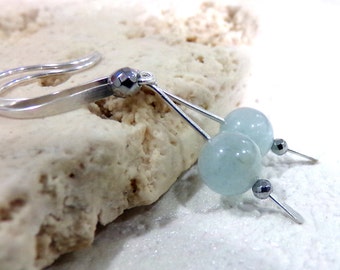 Aquamarine Earrings, Sterling Silver Earrings, Gemstone Earrings, March Birthstone Earrings, Blue Earrings - Song of a Sailor