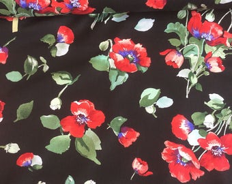 Timeless Treasures Fresh Cut Poppy Bunches Floral Fabric by the yard or select cut C4724-BLK