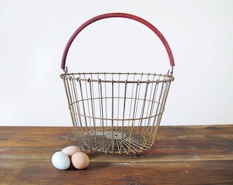 Vintage Wire Egg Basket with Original Rubber Handle Rustic Farmhouse