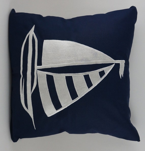 Sailboat Pillow Cover Embroidery Nautical Pillow Beach