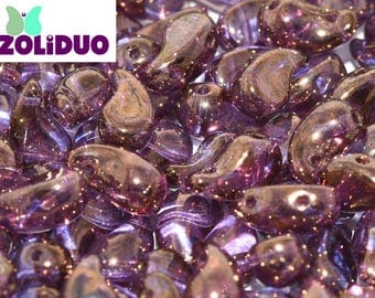 ZOLIDUO® 2 hole paisley Beads, Amethyst Gold Luster, #04415, 30 pcs RIGHT version