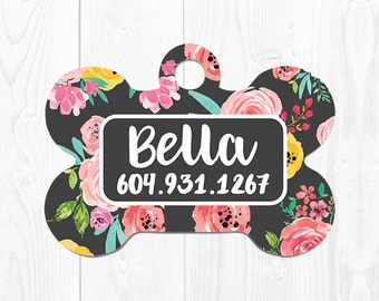 Personalized Dog Tag for Dogs Pet ID Tag Pet Tags Dog Tag for Collar Dog ID Tags Pet Gifts Personalized Pet Tag Pet id Tags Pink Floral