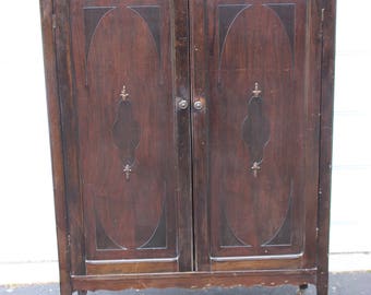 Vintage Antique Wood Armoire Dresser Wardrobe Cabinet