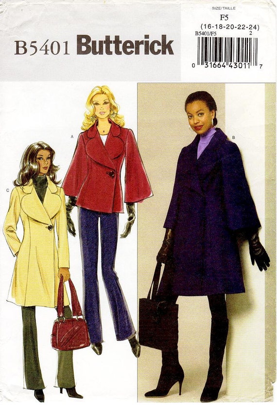 Pick Your Size Butterick Coat Pattern B5401 Misses'