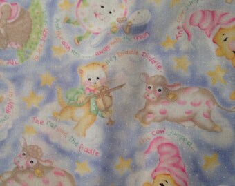 Hey Diddle Diddle Nursery Rhyme Cotton Quilting Fabric