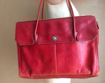 sale vintage 1990's 90's oversized distressed leather handbag / tote / purse / vintage