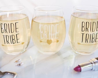 Bachelorette Party - Bride Tribe Wine Glass - Bridesmaid Gift - Gifts Under 10 - Bridal Party Gift - Bride Tribe Favors - Party Glass - Cups