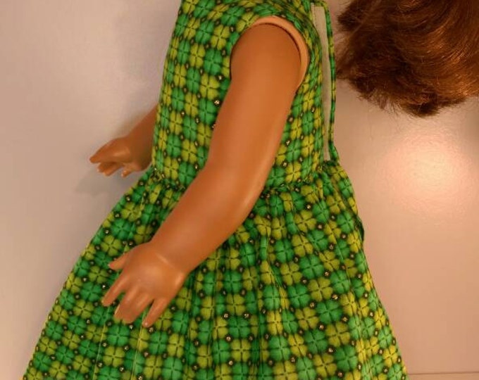 Green sleeveless shamrock print for Saint Patrick's day dress dolls Fits 18 inch dolls