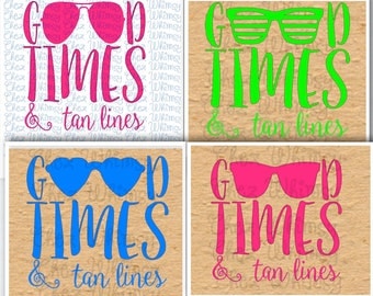 Beach SVG, Good Times and Tan Lines SVG, Summer Time Cut File, 4 Designs, Heart Sunglasses, Striped Sunglasses, Digital Files for Cutting