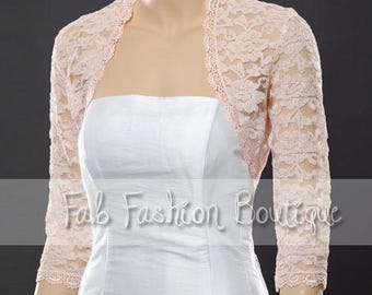 Pink 3/4 sleeved lace bolero jacket shrug Size S-XL, 2XL-5XL