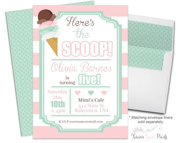 Ice Cream Birthday Invitation, Ice Cream Party Invitation, Ice Cream Invitation, Girls Birthday Invitation, Pastel Pink, Summer Birthday Il_570xn