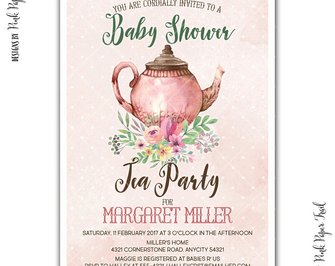 Rustic Tea Party Invitation, Tea Party Bridal Shower Invitation, Wedding Shower, Bridal Luncheon, Spring Bridal Shower, Print your own