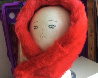 Faux fur scarf headband adjustable Velcro red