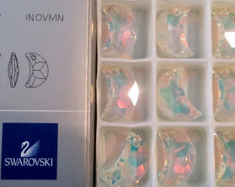 4 ~ Swarovski AB Moon Crystal Pendant, Swarovski 18mm Crystal AB Moon Pendant Bead 6722
