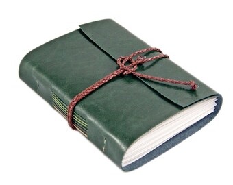 Vegan Forest Green Faux Leather Journal with Lined Paper - Vegan - Ready to Ship - BoundByHand -