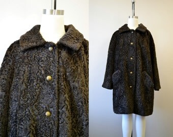 1960s Susan Lynn Faux Persian Lamb Brown Coat