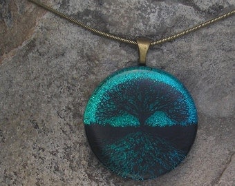 Earthy Tree of Life Necklace Dichroic Glass Tree Pendant