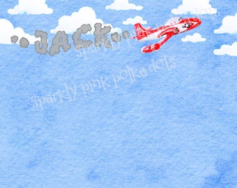Airplane | Flying | Clouds | Sky | Boy's Baby Notecard Set | Note cards | Watercolor | Blue | Flight