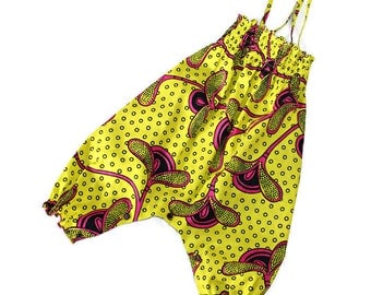 Bright Yellow African Print baby playsuit, yellow baby romper, yellow onesie, baby girl summer romper, flower print baby romper