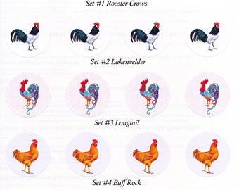 Rooster Stickers 2 | Envelope Seals | Chicken Stickers | Set of 8 Indv or 20 1.5 inch Seals