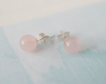 Rose Quartz Stud Earrings, Gemstone Stud Earrings, Rose Quartz Earrings, Gemstone Earrings, Sterling Silver Studs, Handmade Earrings
