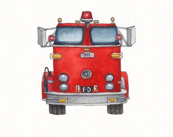 Firetruck painting | Etsy