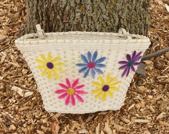 Vintage Bike Basket, Sears Bicycle Basket, 1970s Flower Power, NOS Deadstock, White Woven Plastic