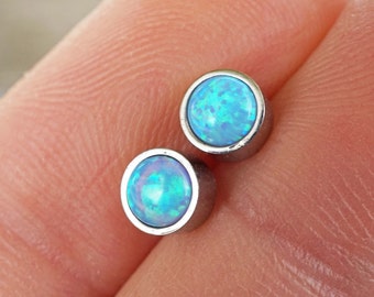 Light Turquoise Blue Fire Opal Earrings Stud