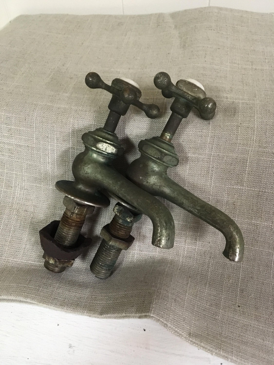 Vintage brass hot and cold faucets