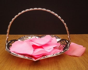 Vintage flower girl basket - silver plate basket - wedding decor - basket with swing handle - flower girl - scalloped edge - cutwork design