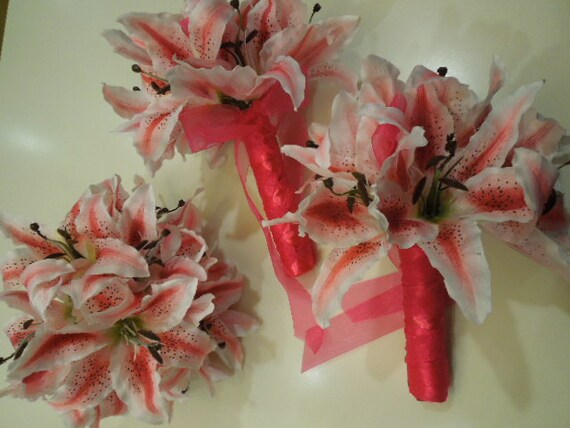 STARGAZER LILY BOUQUET for Bridesmaid. Bridal Wedding Silk