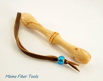 Wristaff- Wrist Distaff- Sycamore & Leather- Hand Spinning Yarn- Maine Fiber Tools