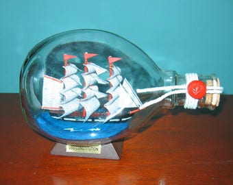 Ship in a Bottle USS CONSTITUTION Dimple Bottle 6 1/2" Long