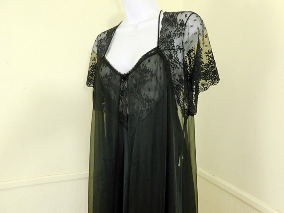 Vintage 60s Vanity Fair black peignoir set black nightgown